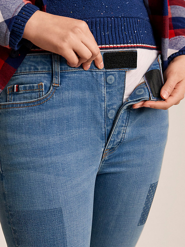 blue adaptive straight patchwork-jeans mit hohem bund für damen - tommy hilfiger