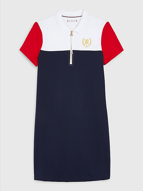 multi adaptive colour-blocked zip polo dress for women tommy hilfiger