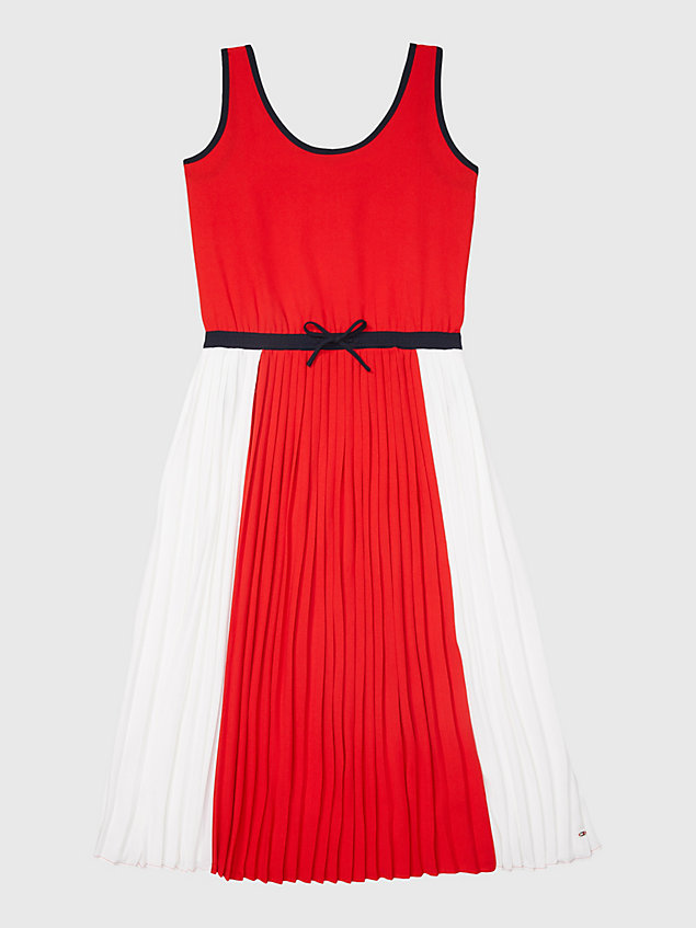 red adaptive mouwloze midi-jurk met plooien voor dames - tommy hilfiger