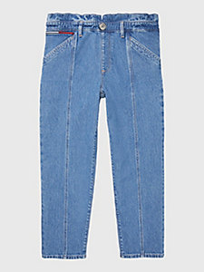 blauw adaptive mom jeans met paperbag-taille voor dames - tommy hilfiger