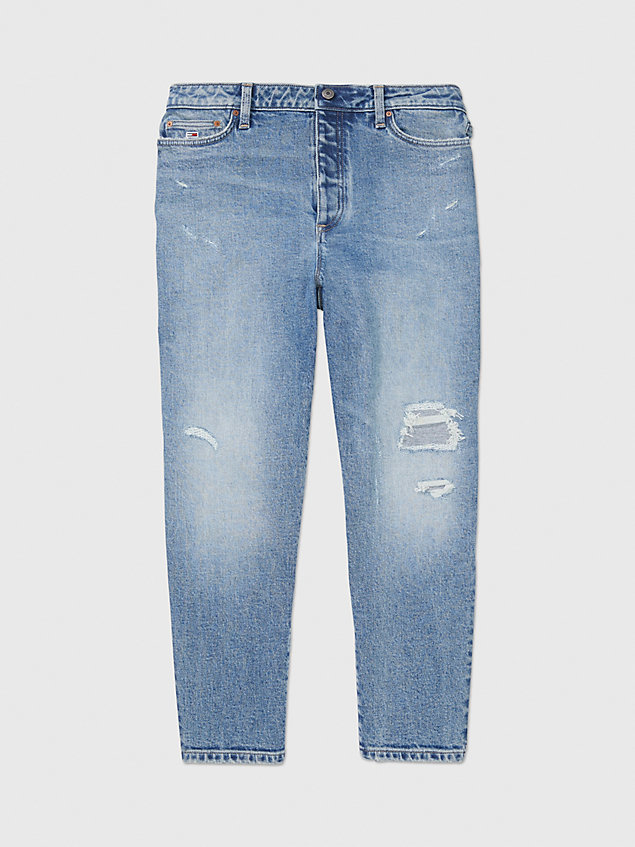 blue adaptive mom jeans im used look mit ultrahohem bund für damen - tommy hilfiger