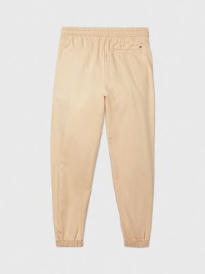 Women Linen Jogger Pants in Beige 