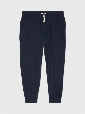 Navy Linen Blend Drawstring Joggers