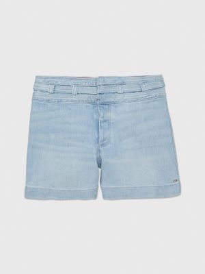 Adaptive High Rise Flared Denim Shorts, Blue