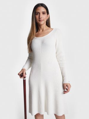 Adaptive Fit And Flare Ribbed Mini Dress White Tommy Hilfiger