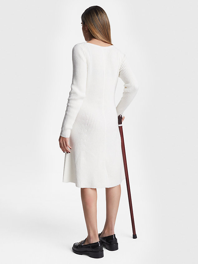 white adaptive fit and flare ribgebreide mini-jurk voor dames - tommy hilfiger