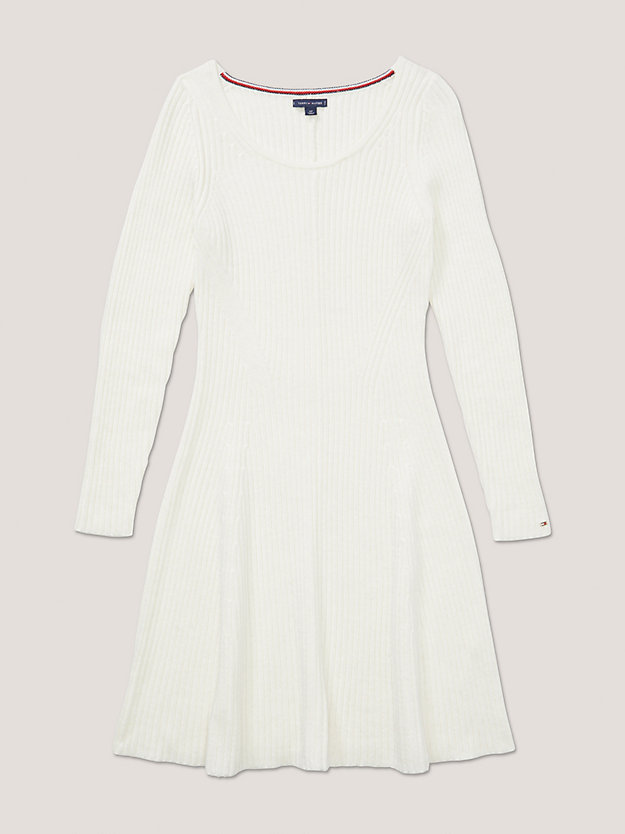 white adaptive fit and flare ribbed mini dress for women tommy hilfiger