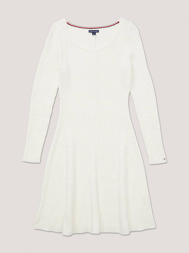 white adaptive fit and flare ribbed mini dress for women tommy hilfiger