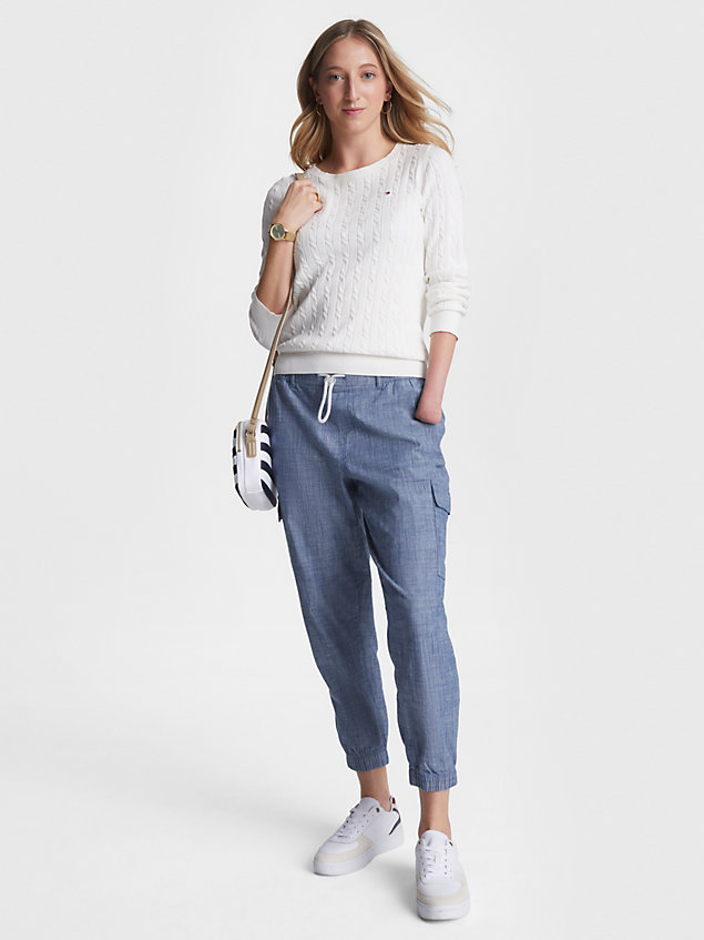 white adaptive cable knit jumper for women 