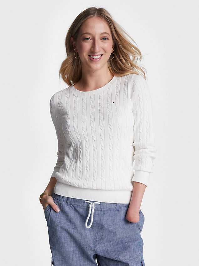 white adaptive cable knit jumper for women 