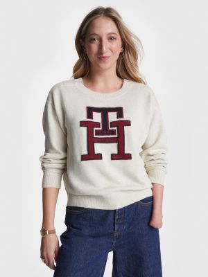 Adaptive TH Monogram trui met ronde hals Wit Tommy Hilfiger