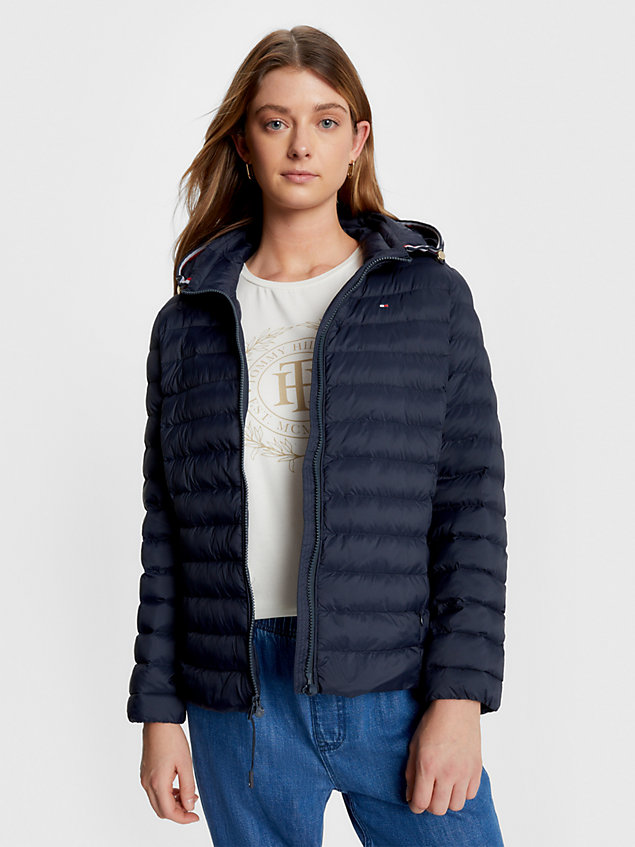 blue adaptive heritage lightweight hooded padded jacket for women tommy hilfiger