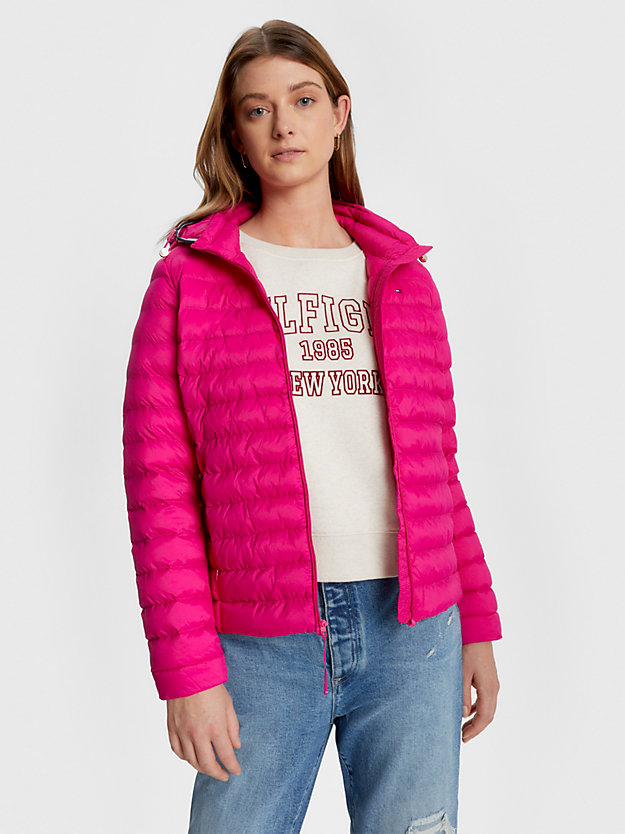 pink adaptive heritage lightweight hooded padded jacket for women tommy hilfiger