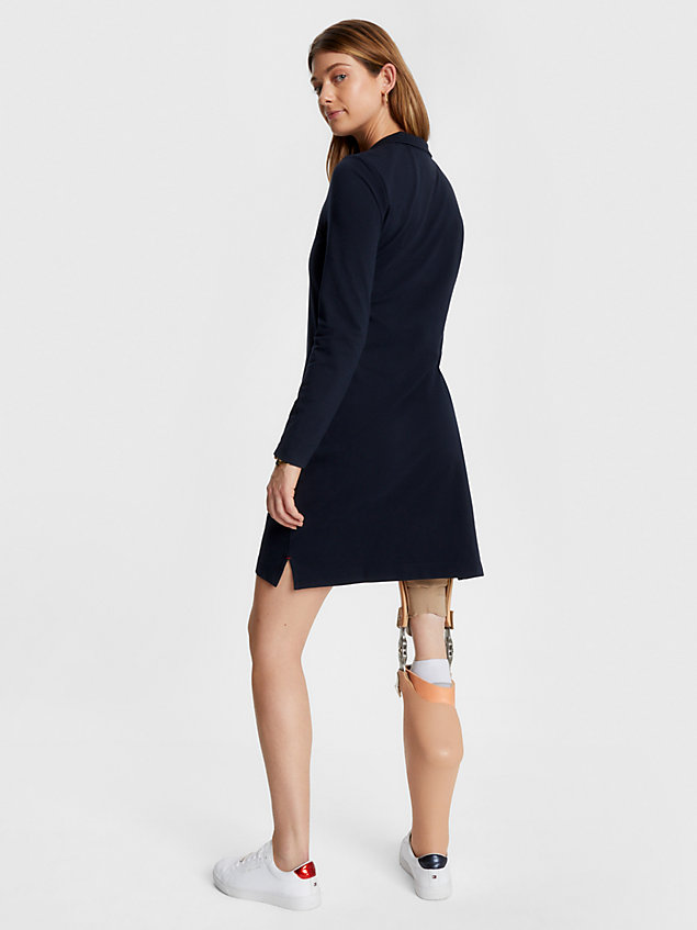 blue adaptive quarter-zip long sleeve slim polo dress for women 