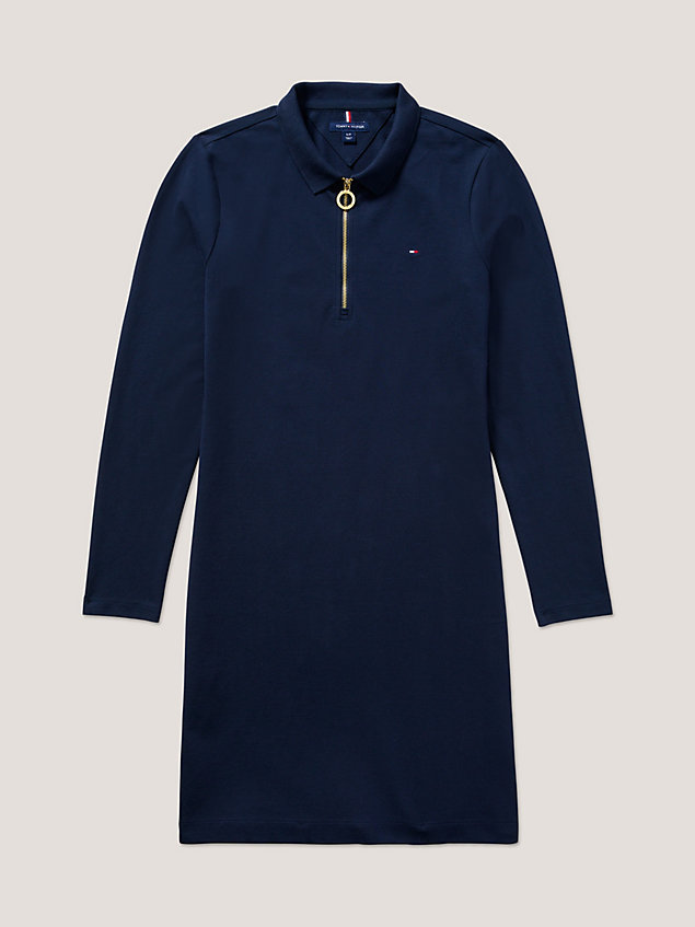 blue adaptive quarter-zip long sleeve slim polo dress for women 