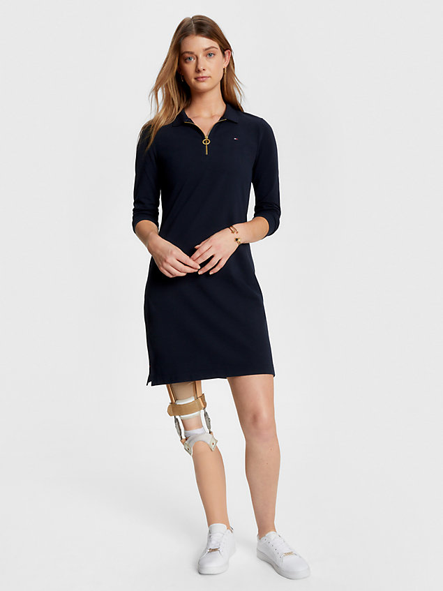 blue adaptive quarter-zip long sleeve slim polo dress for women tommy hilfiger