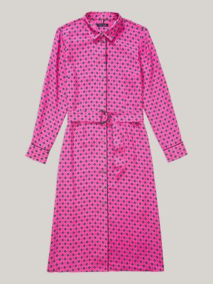 Adaptive Foulard Print Shirt Dress, Pink