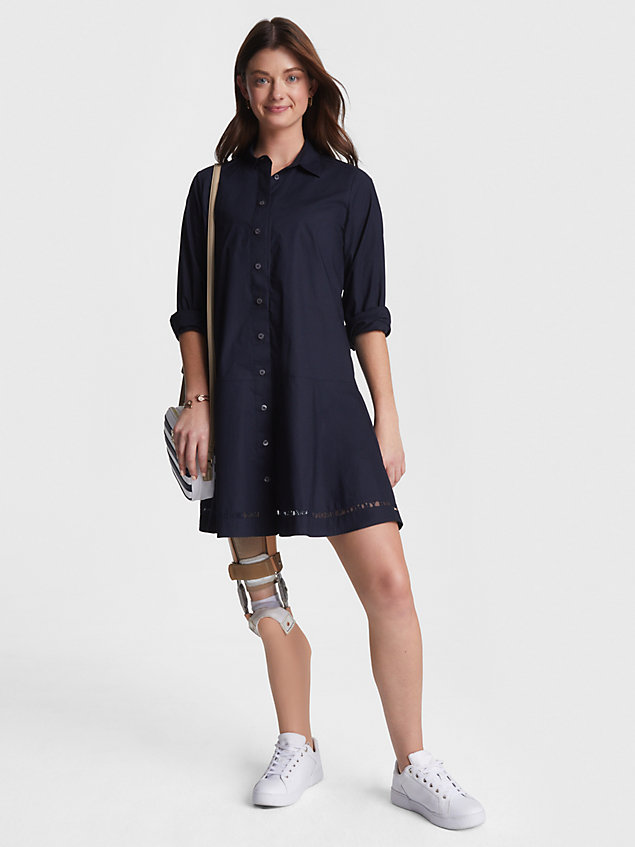 blue adaptive lace logo knee length shirt dress for women tommy hilfiger
