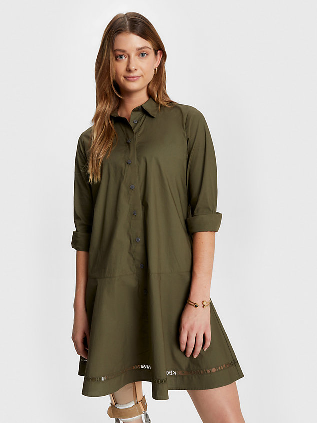 green adaptive lace logo knee length shirt dress for women tommy hilfiger