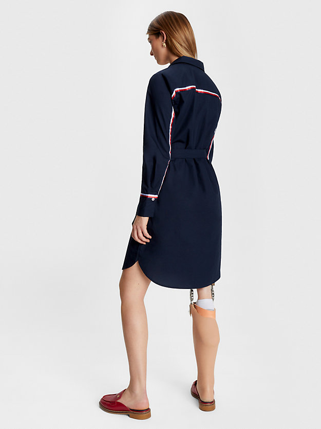 blue adaptive logo stripe knee length shirt dress for women tommy hilfiger