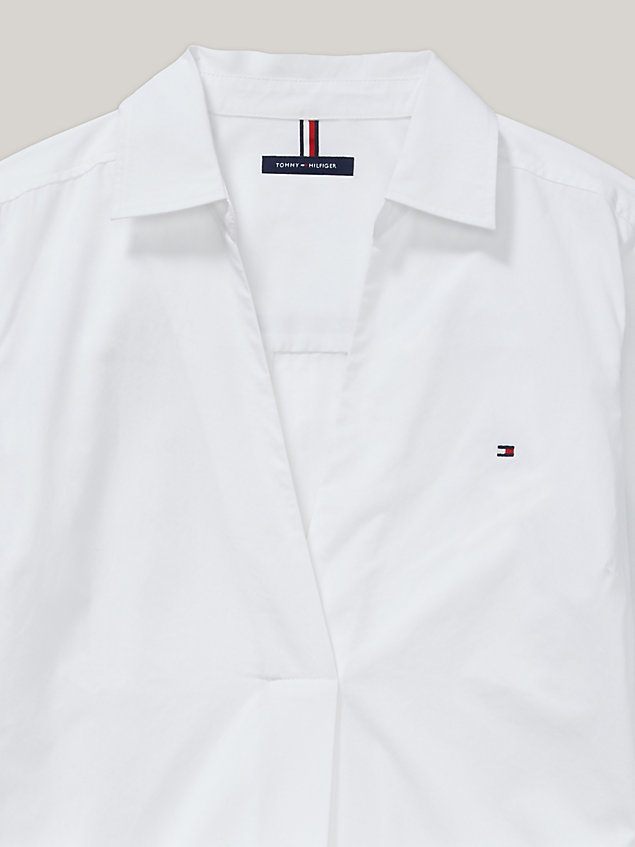 white adaptive overhemdjurk op knielengte met logo voor dames - tommy hilfiger
