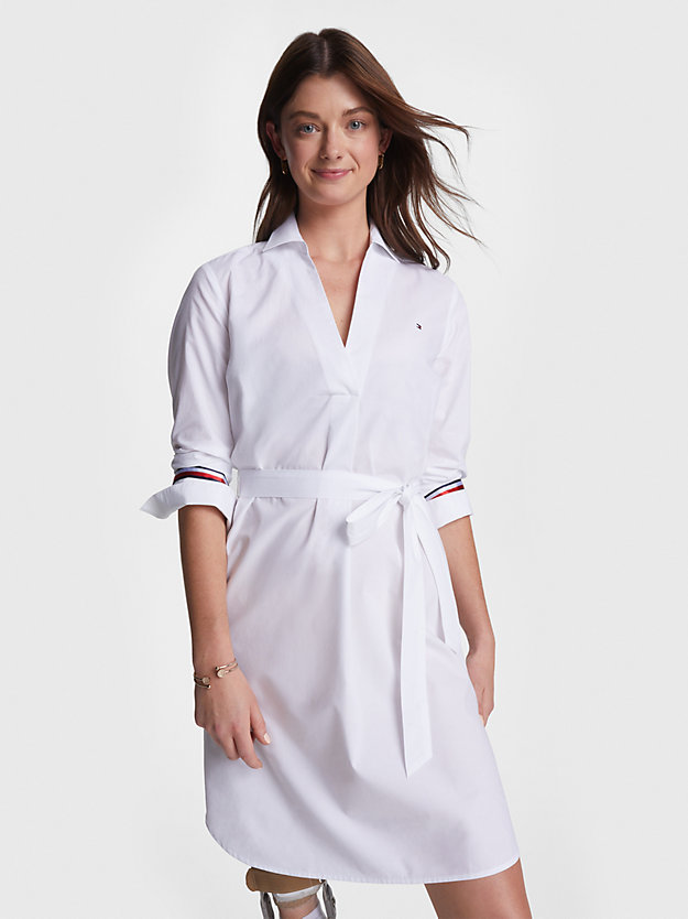 white adaptive logo stripe knee length shirt dress for women tommy hilfiger