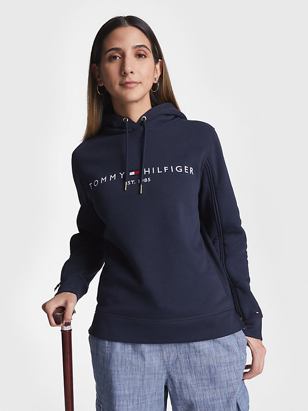 blue adaptive essential logo embroidery fleece hoody for women tommy hilfiger