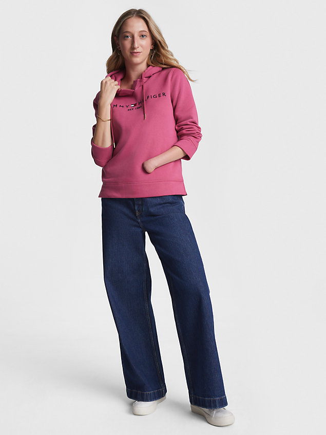pink adaptive essential fleece hoodie voor dames - tommy hilfiger