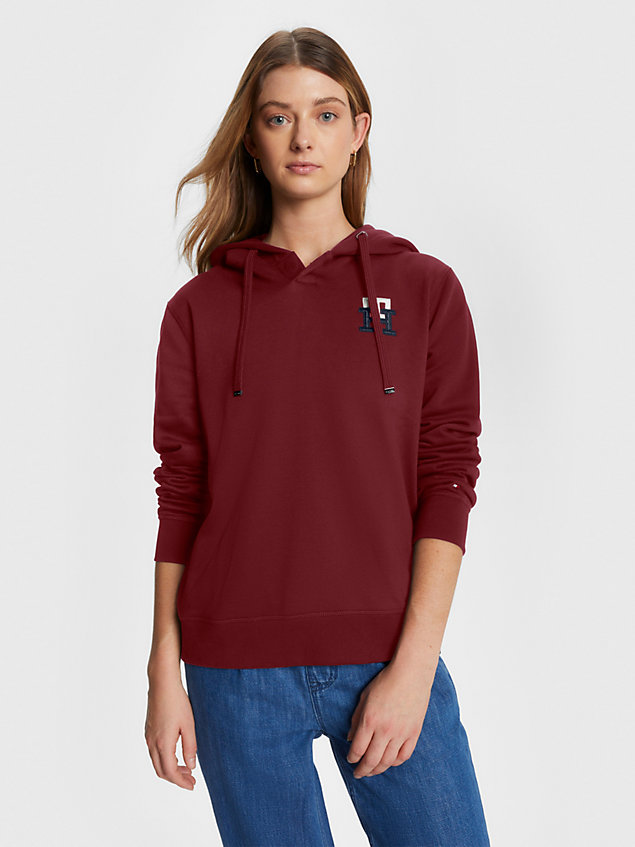 red adaptive th monogram embroidery hoody for women tommy hilfiger