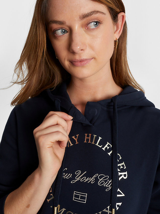 blue adaptive regular fit hoodie met logo voor dames - tommy hilfiger