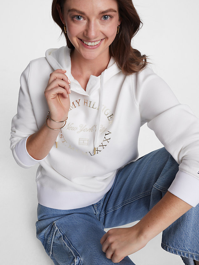 white adaptive regular fit hoodie met logo voor dames - tommy hilfiger