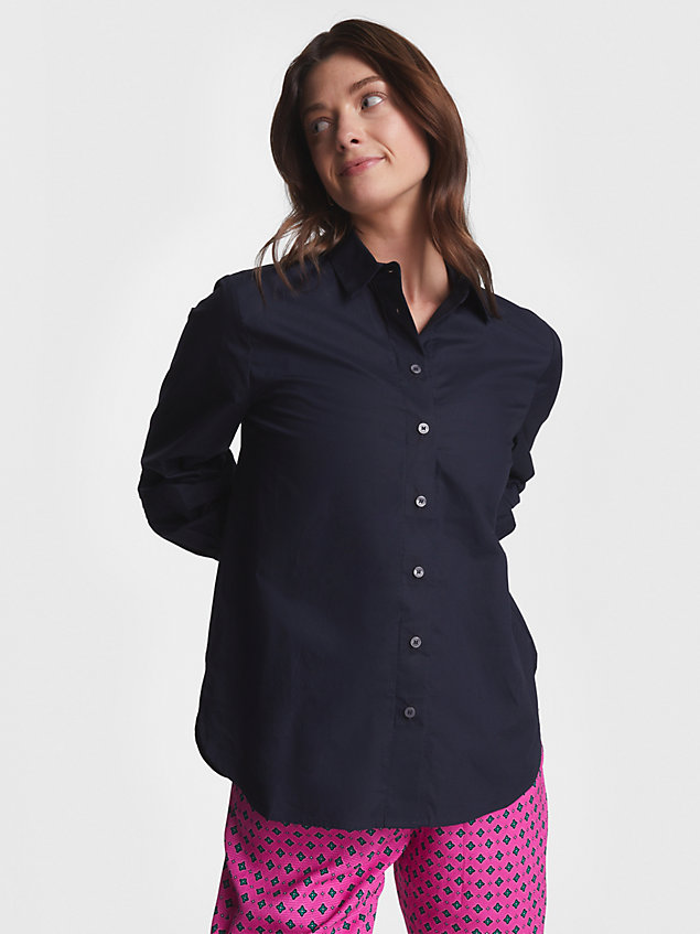blue adaptive blouse met logo en kant voor dames - tommy hilfiger