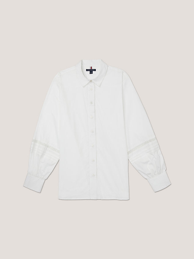 white adaptive blouse met logo en kant voor dames - tommy hilfiger