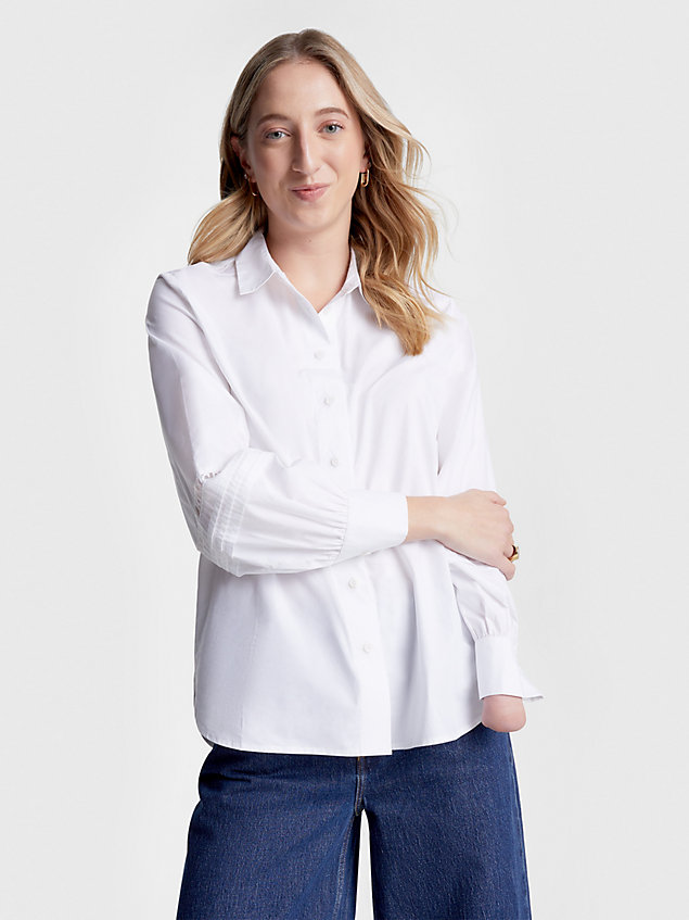 white adaptive bluse mit logo-spitze für damen - tommy hilfiger