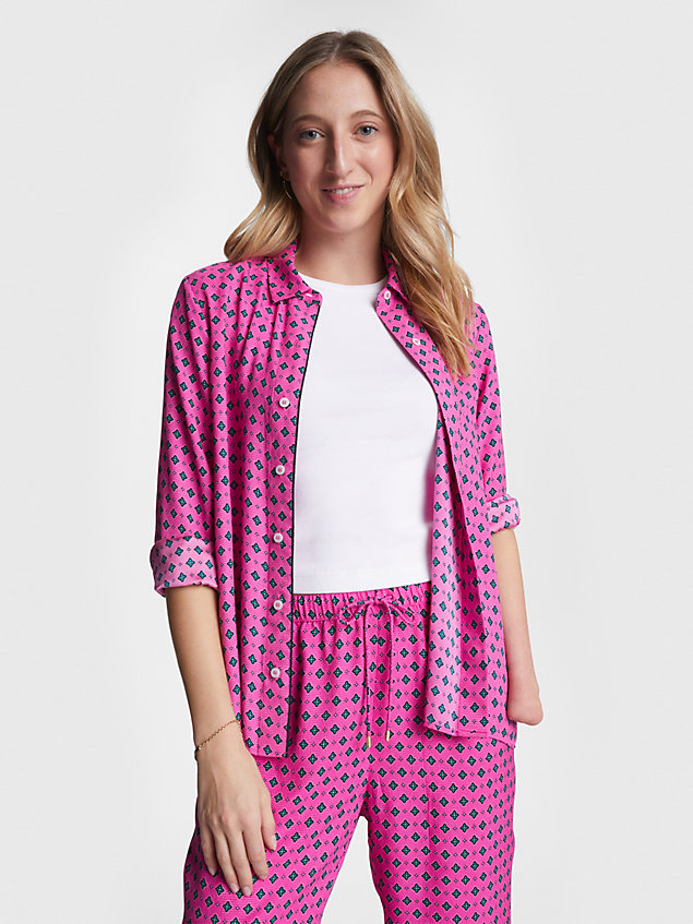 pink adaptive overhemd met foulard bloemenprint voor dames - tommy hilfiger