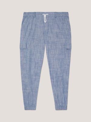 Adaptive Cotton Linen Drawstring Joggers, Blue