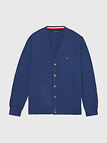 cardigan adaptive emblématique en pur coton bleu pour hommes tommy hilfiger