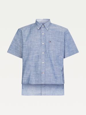 Adaptive Seated Fit Kurzarm Hemd Mit Punkten Blau Tommy Hilfiger