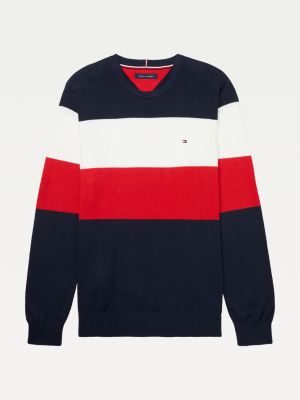 tommy hilfiger blue red and white jumper