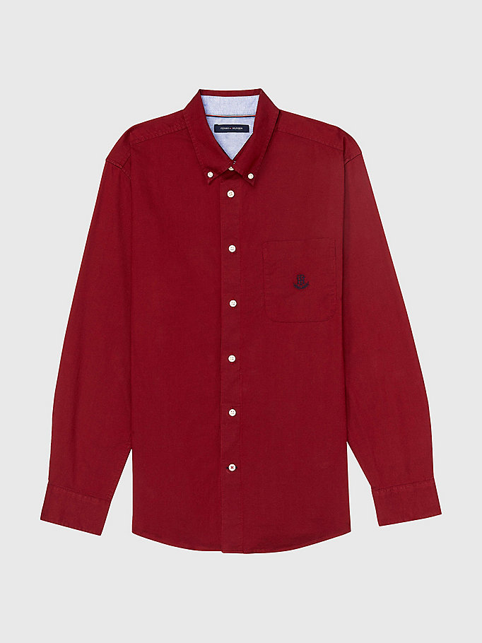 camicia adaptive custom fit in cotone oxford rosso da uomo tommy hilfiger