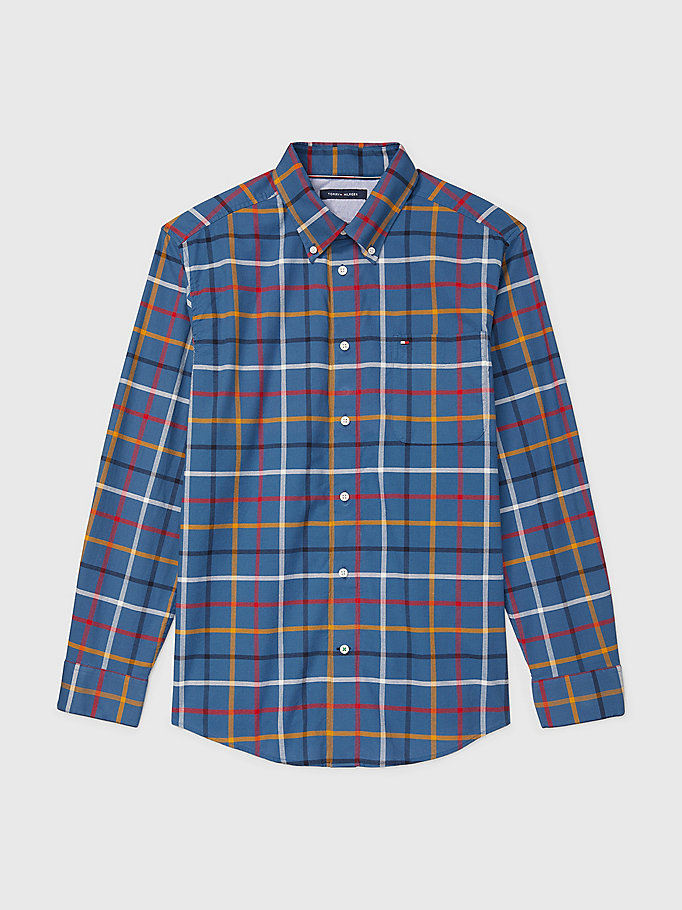 blue adaptive custom fit windowpane check shirt for men tommy hilfiger