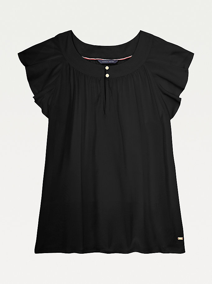 black adaptive viscose butterfly sleeve top for women tommy hilfiger