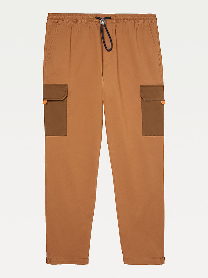 brown adaptive elasticated cargo joggers for men tommy hilfiger