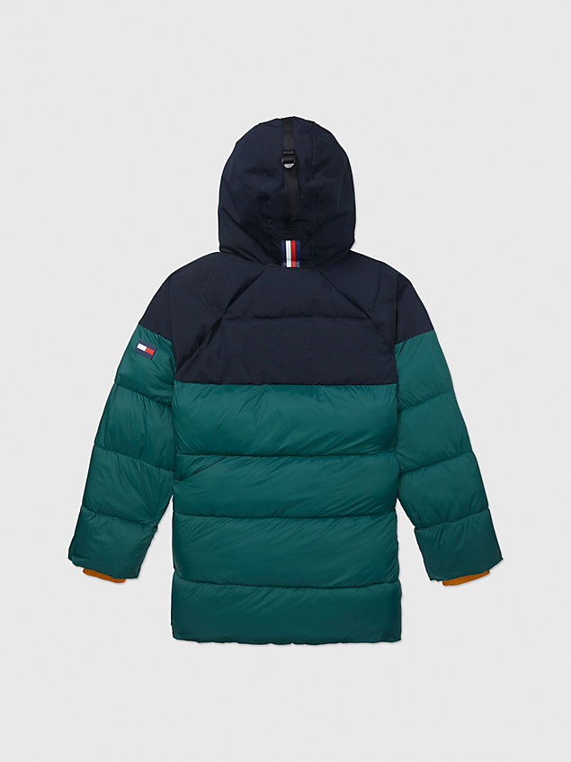 green adaptive hooded colour-blocked parka for men tommy hilfiger