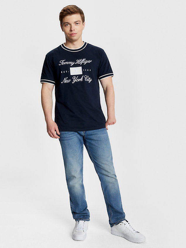 blue adaptive t-shirt met birdseye-patroon voor heren - 