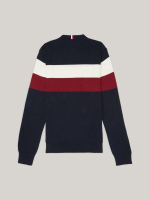 Adaptive Colour-Blocked Crew Neck Jumper | BLUE | Tommy Hilfiger