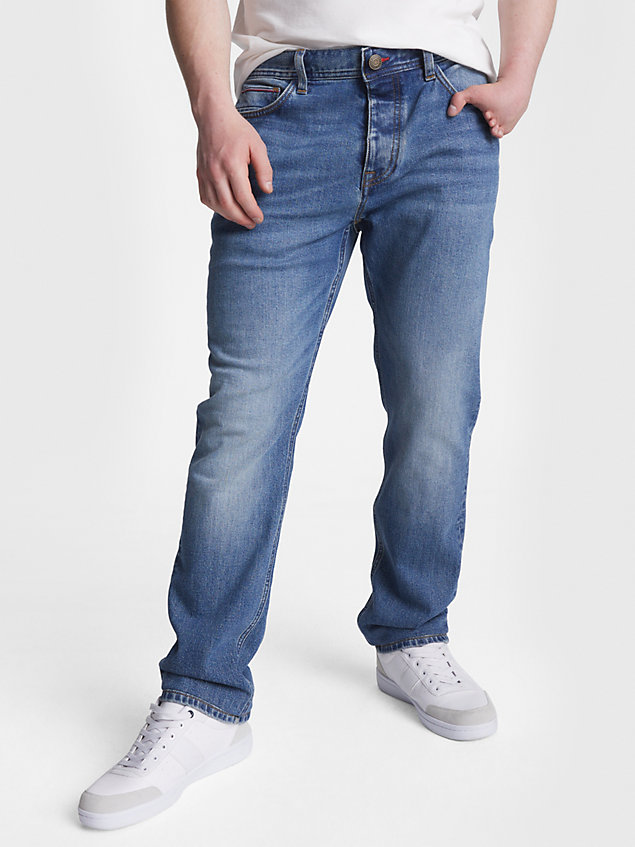 blue adaptive denton straight jeans met mid-wash voor heren - tommy hilfiger