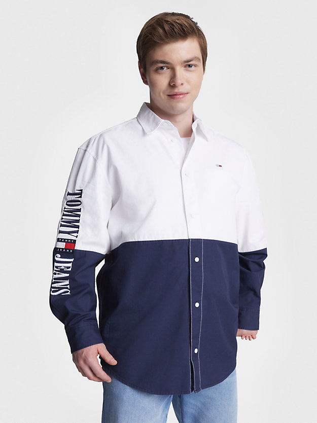 white adaptive archive colour-blocked relaxed shirt for men tommy hilfiger