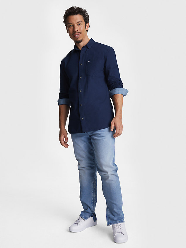 blue adaptive regular fit flannel shirt for men 