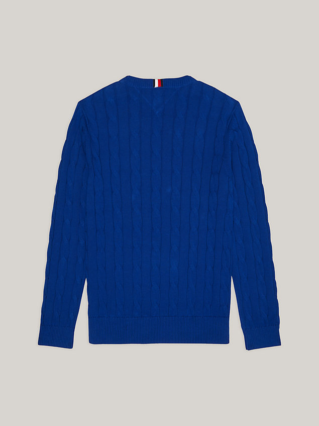 blue adaptive cable knit crew neck jumper for men tommy hilfiger